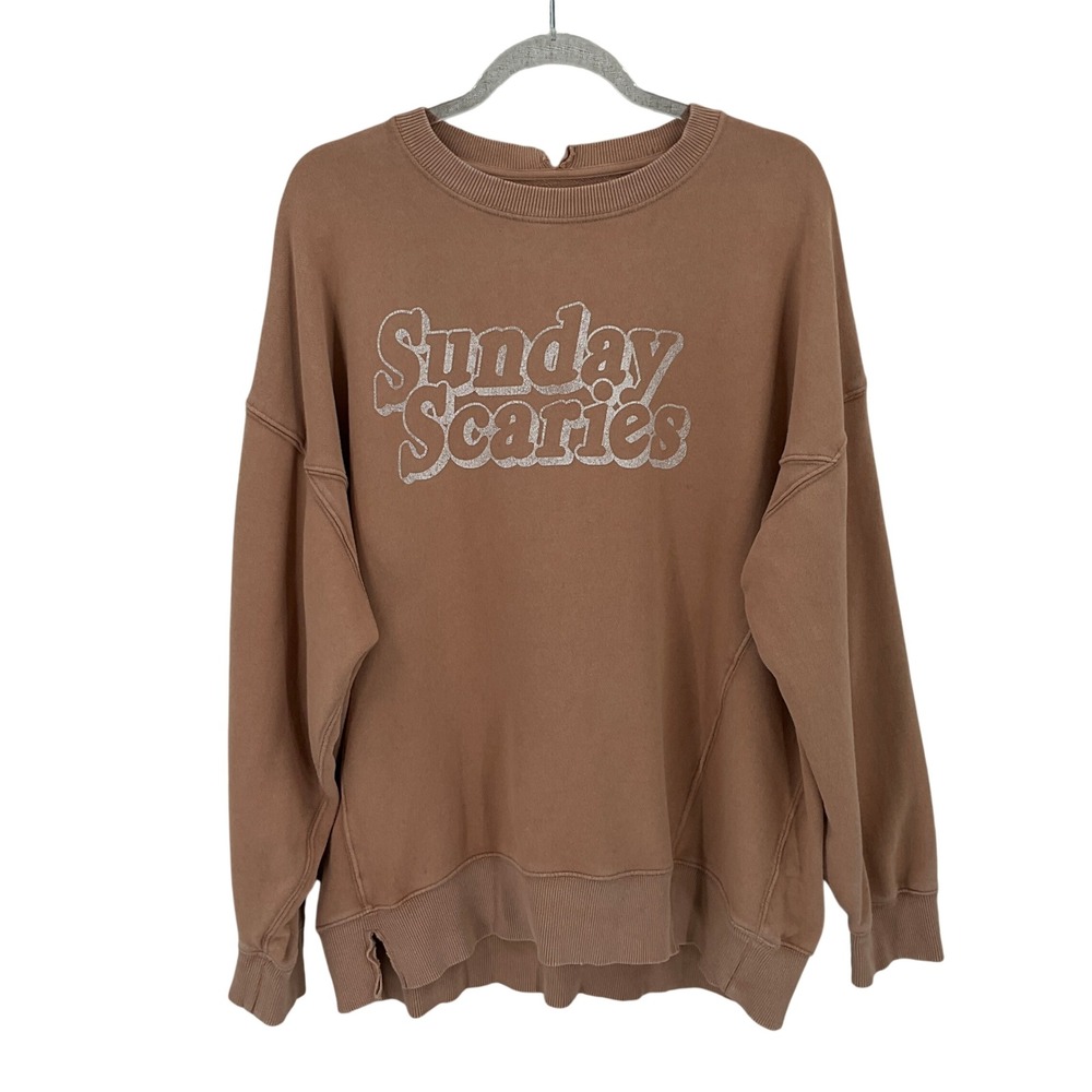Aerie Sweatshirt Womens L Brown Sunday Scaries Oversized Graphic Pullover Lounge